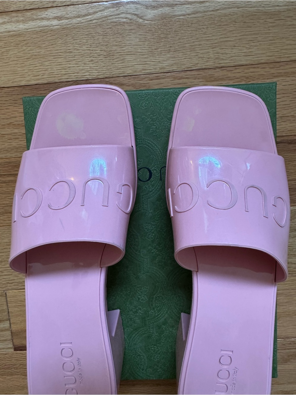Gucci Pink Logo Block Heel Slides - Picture 6 of 7